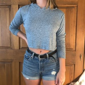 Blue long sleeve crop top with hood